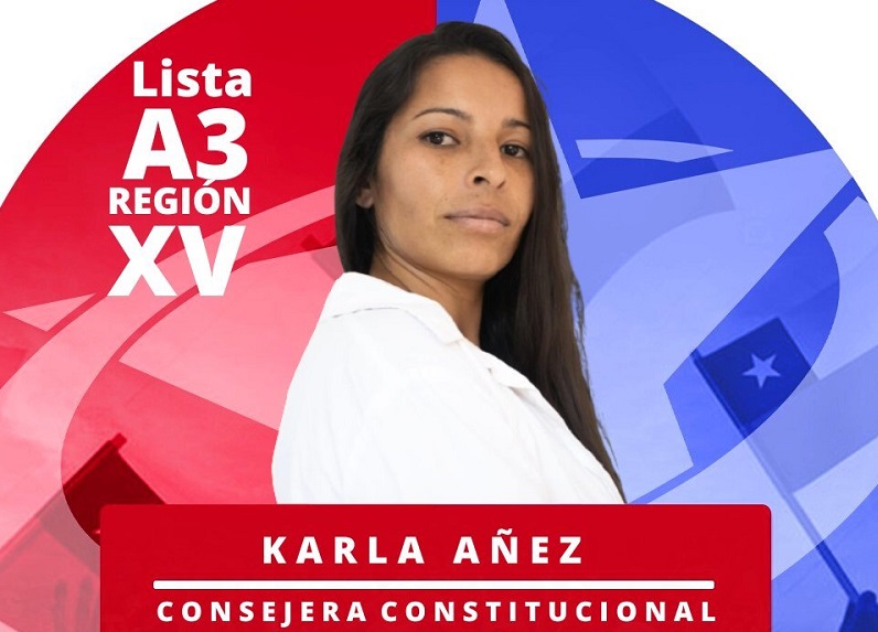 Imagen de campaña para candidatura a consejera de Karla Añez, por el PDG, en la Región de Arica y Parinacota.