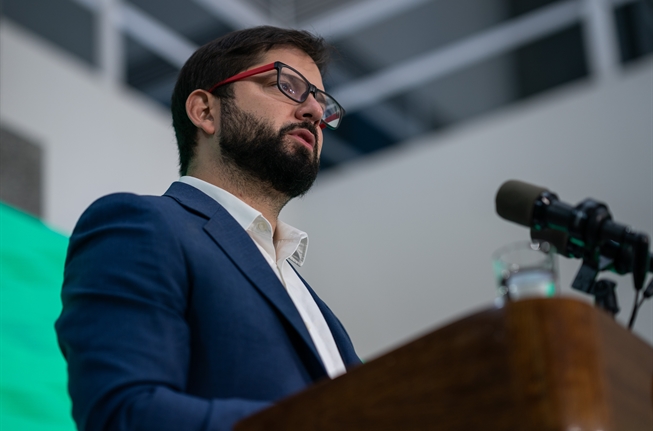 Discurso emitido por el presidente Gabriel Boric en la ACHS este lunes 1 de mayo. (FOTO: Presidencia de la República)