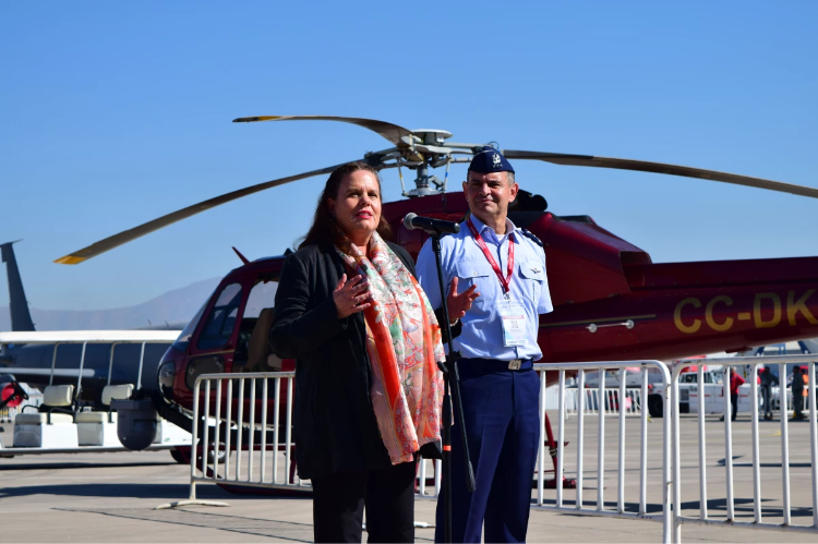 Ministra de Defensa Maya Fernández durante inauguración de Fidae 2024.